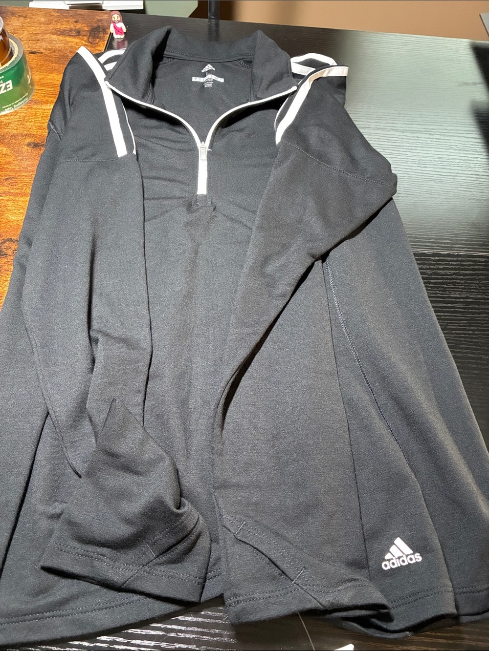 adidas Men’s Black Zip Pullover with White Trim